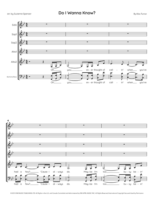 Do I Wanna Know? (Arr. Suzanne Spencer) - Arctic Monkeys (Choral, 5-Part)