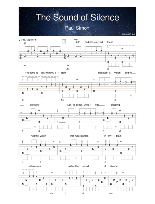 The Sound of Silence - Paul Simon - Guitar Tab