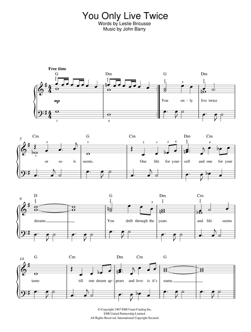 You Only Live Twice (theme from the James Bond film) - Nancy Sinatra (Beginner Piano (Abridged))