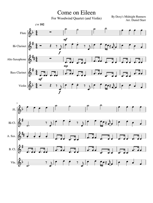 Come on Eileen For Small Ensemble