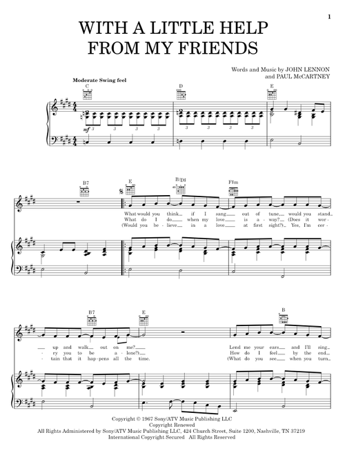 With A Little Help From My Friends - The Beatles, Joe Cocker, Across The Universe (Movie) (Piano-Vocal-Guitar)