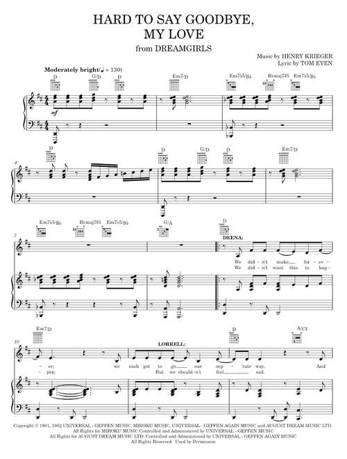 Hard To Say Goodbye, My Love - Dreamgirls Musical, Tom Eyen (Piano-Vocal-Guitar)