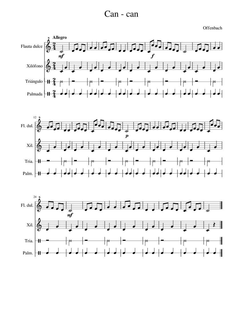 Can - can Sheet Music for Xylophone, Recorder, Triangle, Hand clap ...