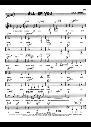 楽譜/マリノ/MARINOⅢ/TO ALL OF YOU/タブ譜/バンドスコア All of you Sheet Music with Chords for Piano (Solo) easy