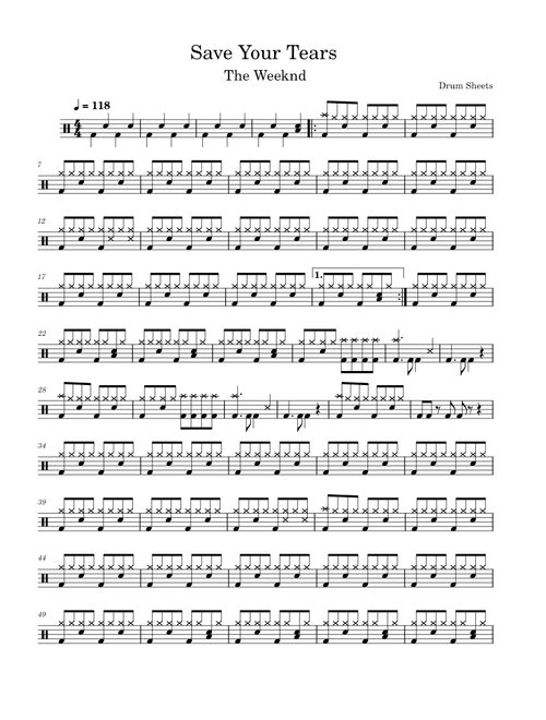 Save Your Tears – The Weeknd / Drum Sheet Music