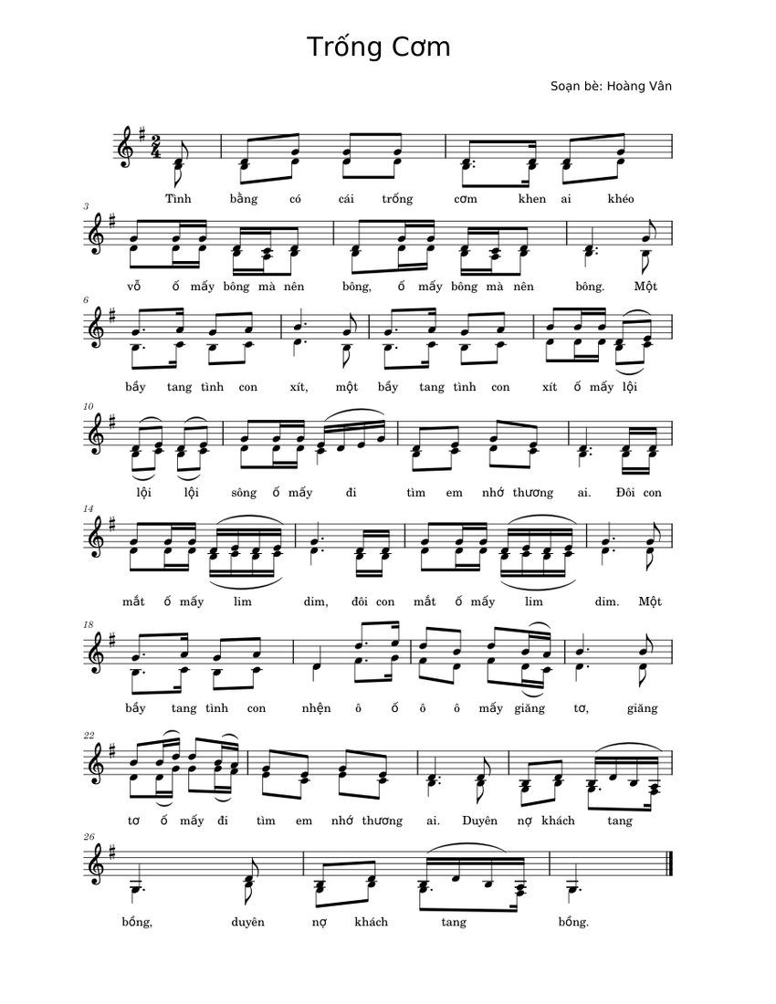 Trống Cơm - G Major 2 voices Sheet Music for Piano (Choral) easy ...