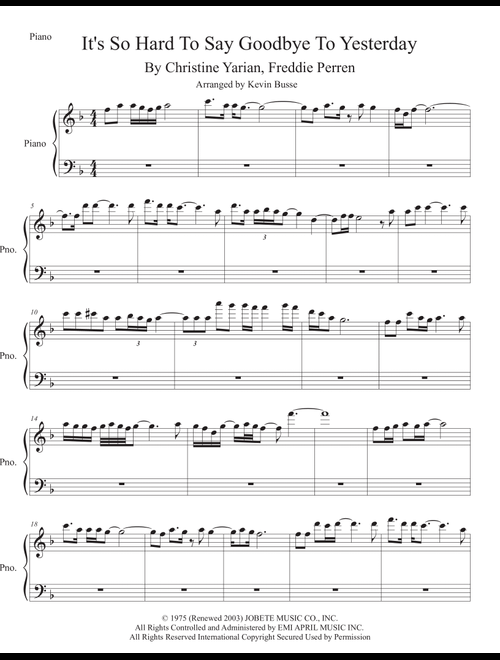 It's So Hard To Say Goodbye To Yesterday (Arr. Kevin Busse) - Boyz Ii Men (Easy Piano)