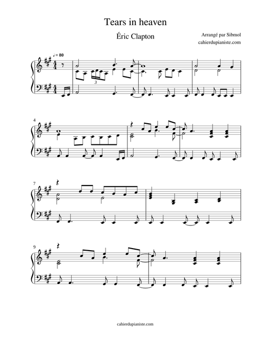 Eric Clapton - Tears in heaven - Piano Solo
