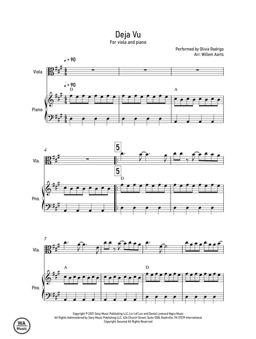 Deja Vu (Arr. Willem Aarts) - Olivia Rodrigo (Viola and Piano)