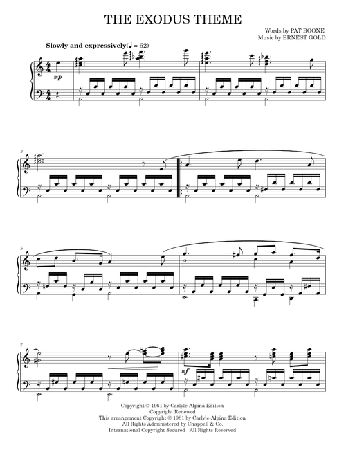 The Exodus Song - Pat Boone (Piano Solo)