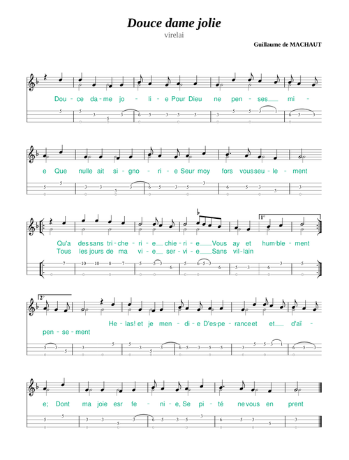 Douce dame jolie virelai - Guillaume de MACHAUT - ukulele TAB