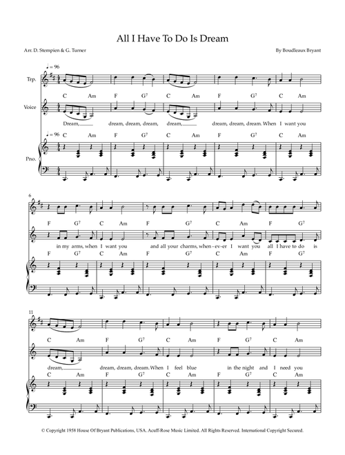 All I Have To Do Is Dream (Arr. Debra E. Stempien, Gregory H. Turner) - The Everly Brothers (Small Ensemble)