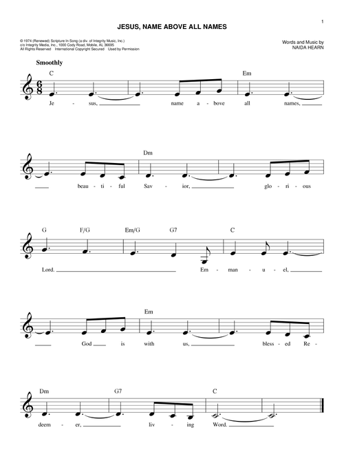 Jesus, Name Above All Names - Naida Hearn (Easy Lead Sheet - Fake Book)