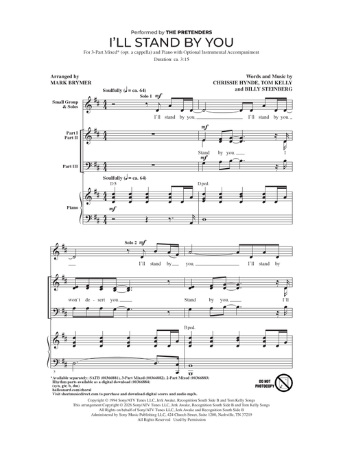 I'll Stand By You (arr. Mark Brymer) - The Pretenders (Choral, 3-Part Mixed)