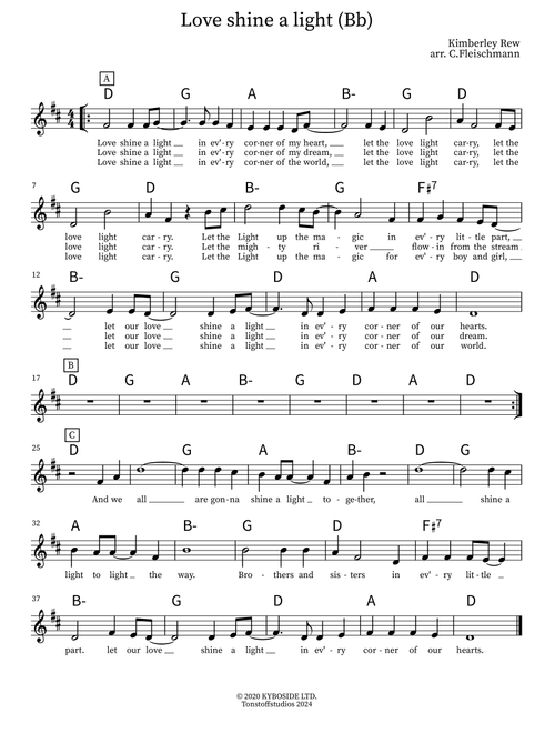 Love Shine A Light (Arr. Christoph Fleischmann) - Kimberly Rew (Lead Sheet - Fake Book)
