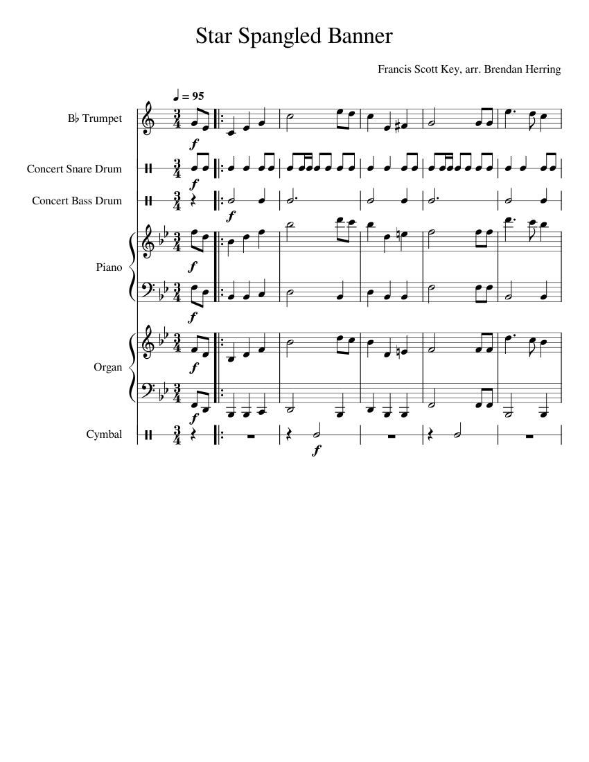 The Star Spangled Banner Sheet Music For Piano, Organ, Trumpet In B ...