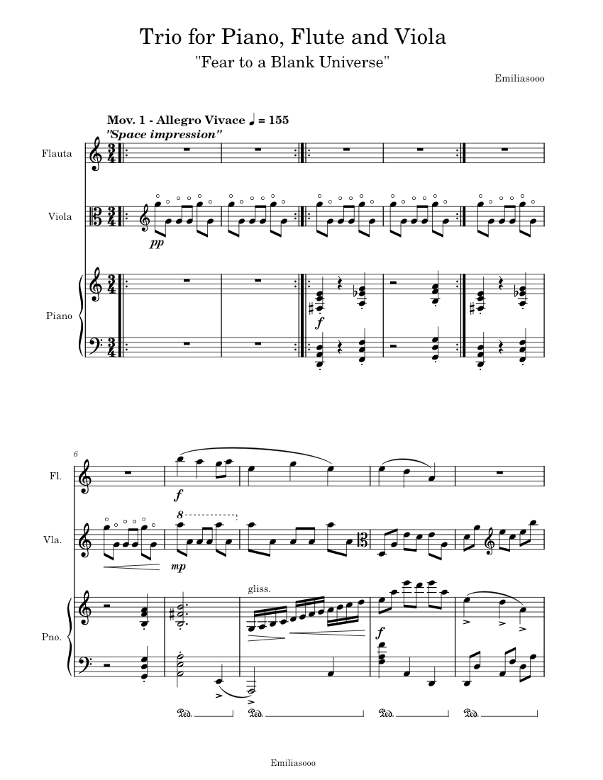Trio para Piano, Flauta y Viola, Mov. 1 Sheet music for Piano, Flute, Viola (Mixed Trio