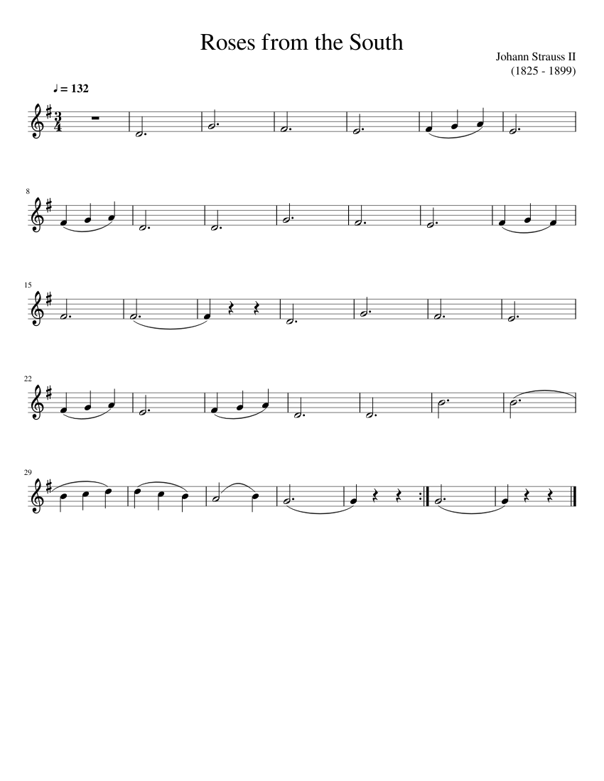 Roses from the South Sheet Music for Violin (Solo) | MuseScore.com
