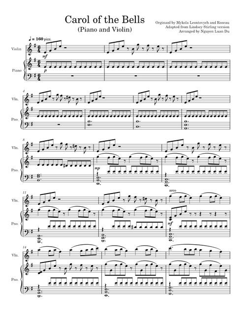 Carol of the Bells (Piano & Violin) - Mykola Leontovych and Roseau