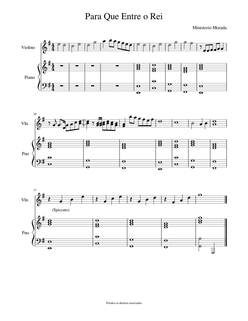Para Que Entre o Rei Sheet Music for Piano (Solo) | MuseScore.com