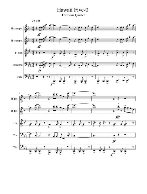 Hawaii Five-0 theme for Brass quintet