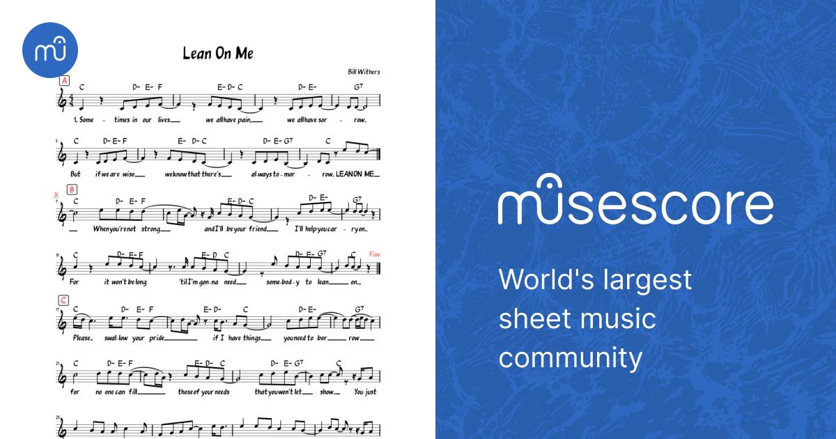 Lean on Me (Lead sheet with lyrics ) Sheet Music with Chords for Piano (Solo) Easy | MuseScore.com for Free Printable Piano Sheet Music For Lean On Me