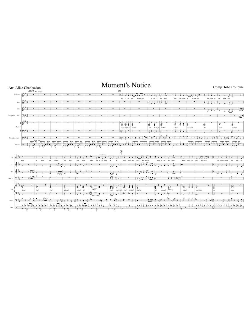 Moment Notice.pdf Moments Notice Sheet Music with Chords for Piano, Soprano, Alto ...