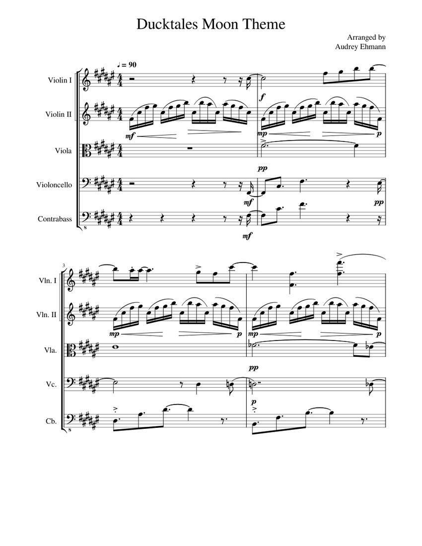Ducktales Moon Theme Sheet Music for Contrabass, Violin, Viola, Cello ...