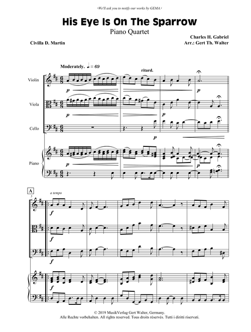His Eye Is On The Sparrow (Arr. Gert Th. Walter) - Charles H Gabriel (String Ensemble)