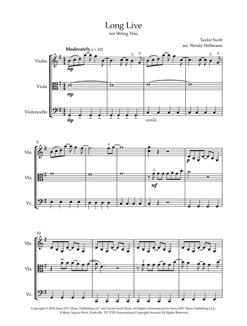 Long Live (Arr. Wendy Hellmann) - Taylor Swift (String Ensemble)