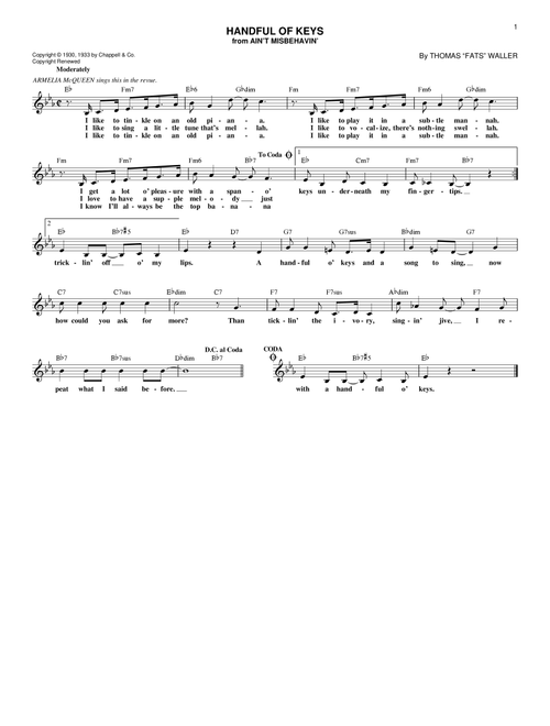 Handful Of Keys - Thomas "Fats" Waller (Lead Sheet - Fake Book)