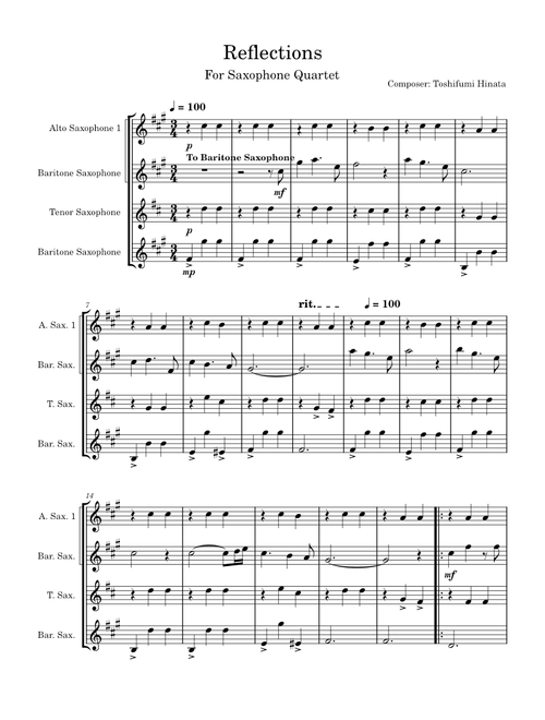 Reflections – Toshifumi Hinata Reflections for Saxophone Quartet