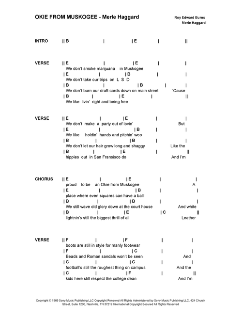 Okie From Muskogee (Arr. Bronson Ferdinand Wright) - Merle Haggard (Guitar Chords-Lyrics)