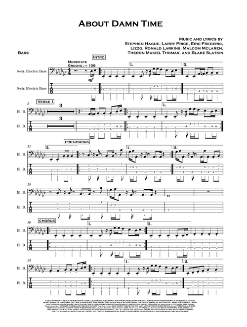 About Damn Time (Arr. David Lartey) - Lizzo (Bass Tab)
