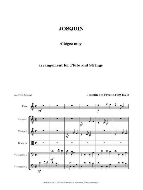 Josquin des Prez - Allégez moy - arr. for Flute and Strings