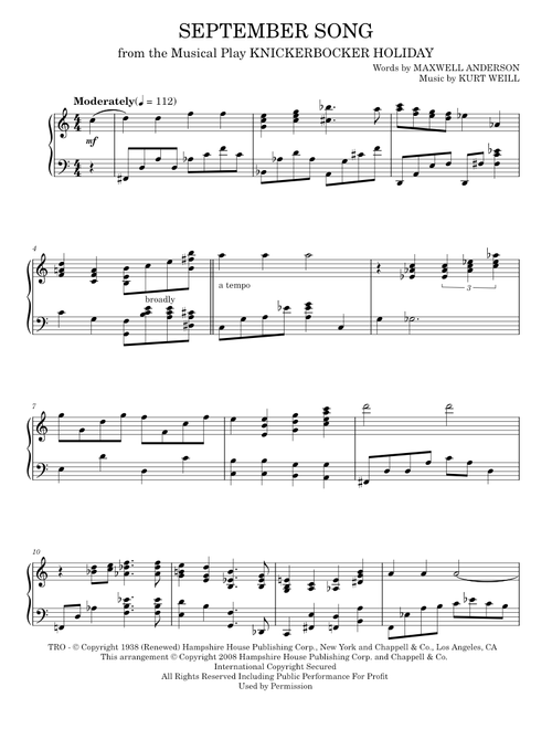 September song - Kurt Weill (Piano Solo)