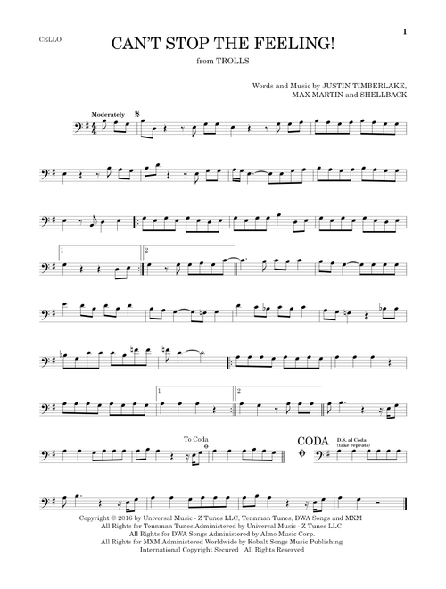 Can't Stop The Feeling! (from Trolls) - Justin Timberlake (Cello Solo)