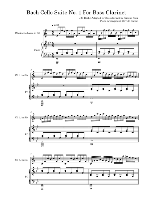 Cello Suite No.1 in G major, BWV 1007 – Johann Sebastian Bach Johann Sebastian Bach Bach cello suite No.1 for bass clarinet and piano