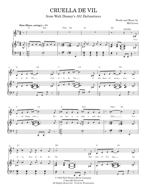 Cruella de vil - Mel Leven (Piano Vocal)
