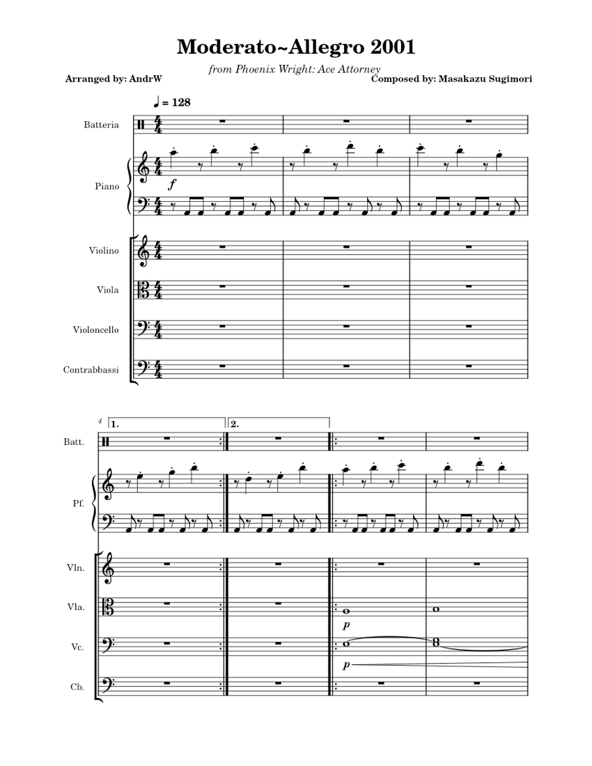Moderato - Allegro 2001 Sheet Music for Piano, Violin, Viola, Cello ...