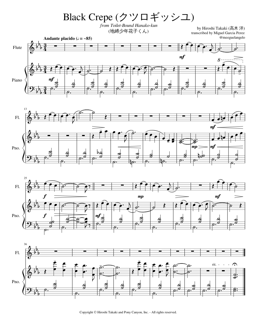 Black Crepe (クツロギッシユ) (Kutsuro Gish) Sheet music for Piano, Flute (Solo) |  Musescore.com
