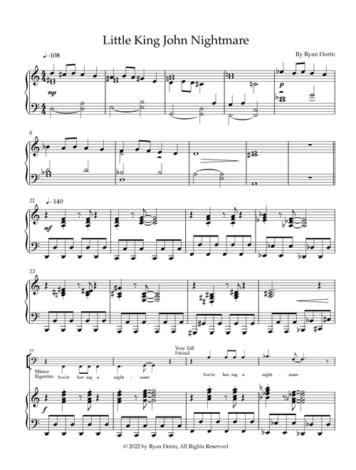 Little King John Nightmare (Arr. Ryan Dorin) - Ratboy Genius (Piano-Vocal-Guitar (Piano Accompaniment))