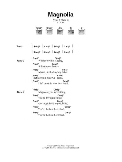 Magnolia - JJ Cale (Guitar Chords-Lyrics)
