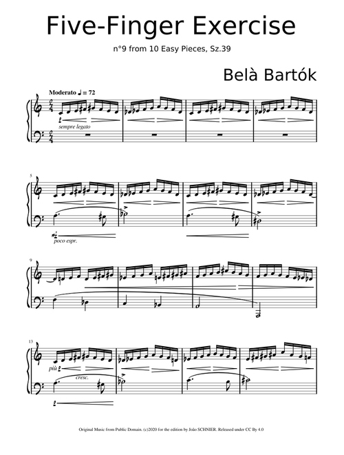 10 Easy Pieces, Sz.39, n°9 : Five-Finger Exercise - Bela Bartok #NV2020