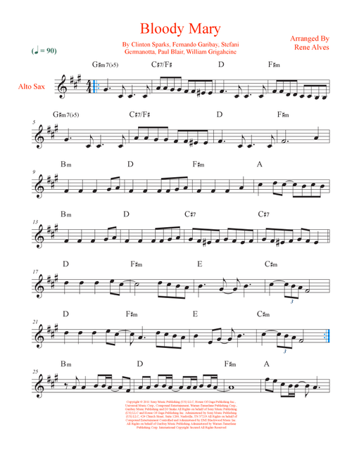 Bloody Mary (Arr. Rene Alves) - Lady Gaga (Alto Sax Solo)