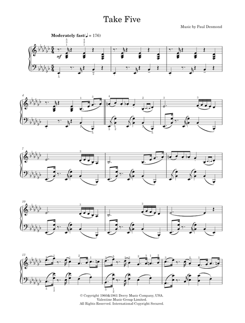 Take Five - The Dave Brubeck Quartet (Piano Solo)