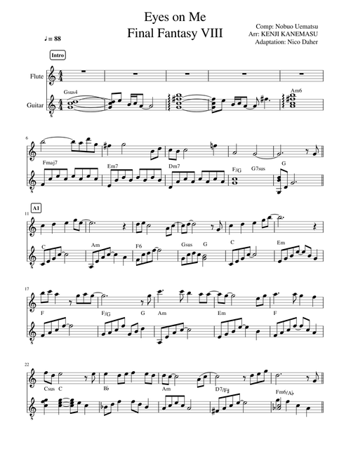 Eyes on Me Final Fantasy 8 flute and guitar