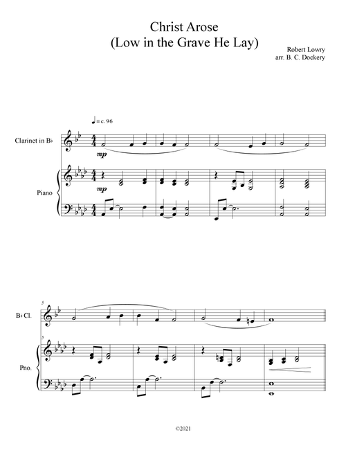Christ Arose (Low in the Grave He Lay) for Clarinet Solo with Piano Accompaniment (Arr. B. C. Dockery) - Robert Lowry (Clarinet and Piano)