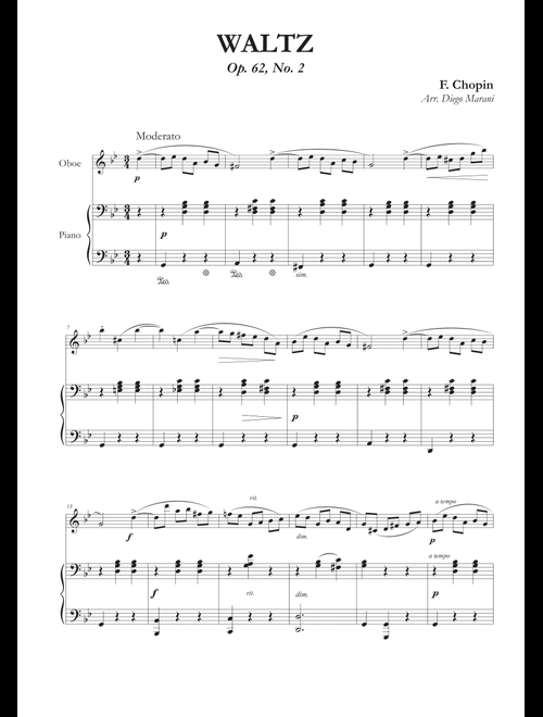 Waltz Op. 69, No. 2 for Oboe and Piano (Arr. Diego Marani) - Frederick Chopin (Oboe and Piano)