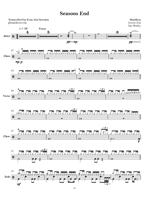 Seasons End (Arr. Evan Aria Serenity) - Marillion (Drums)